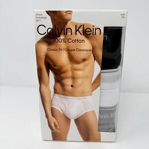 New 3 Calvin Klein Mens 2XL Classic Fit Briefs Slips White 100% Cotton Underwear